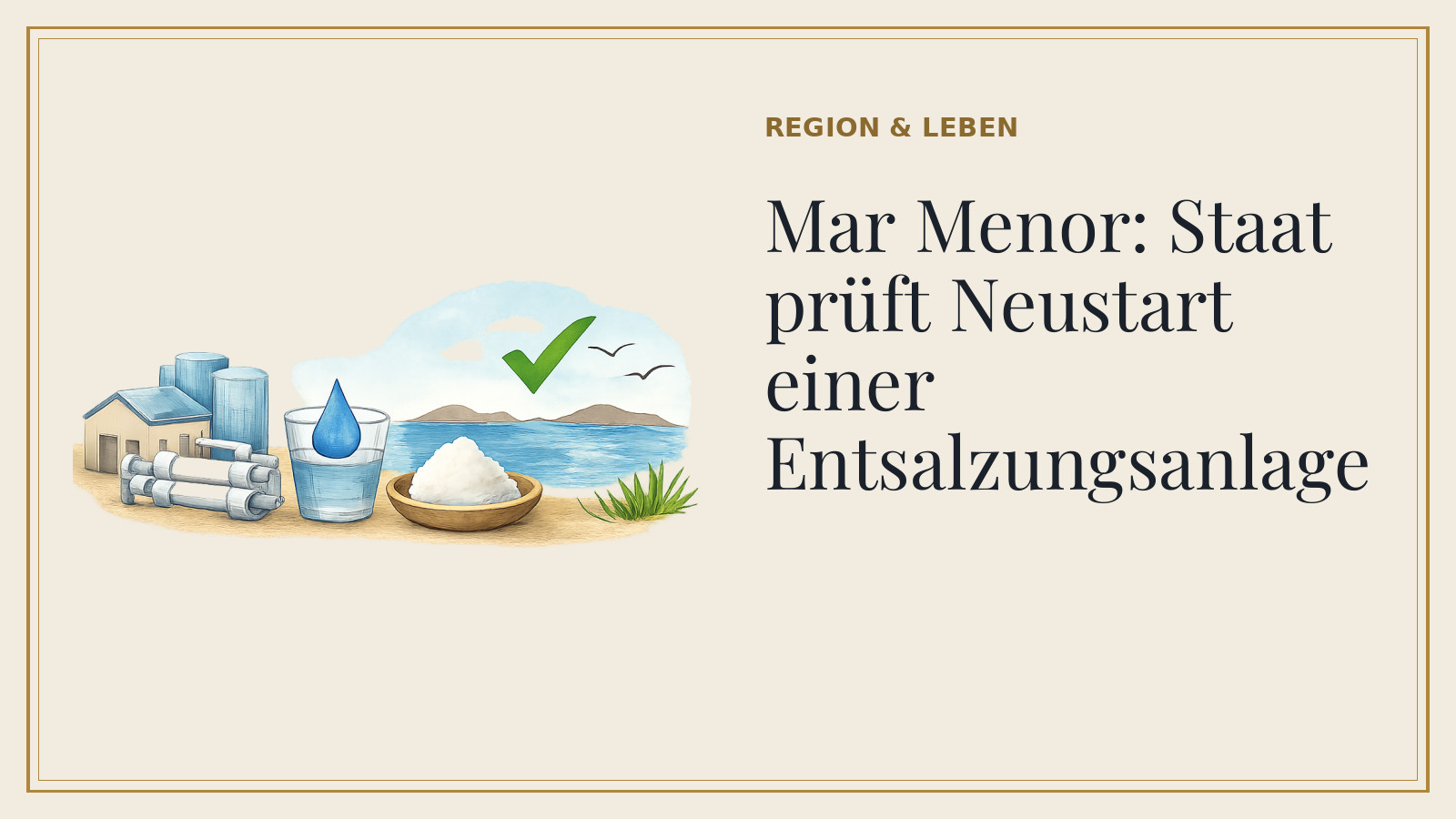 Titelkarte: Mar Menor: Staat prüft Neustart einer Entsalzungsanlage (mit KI-Illustration).
