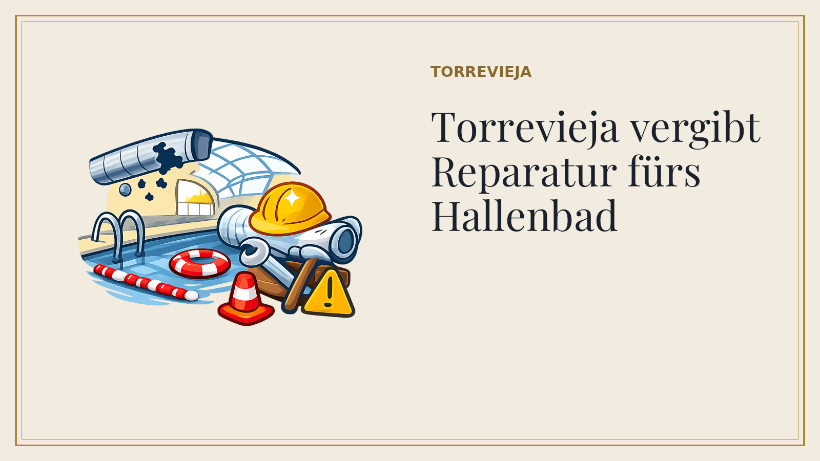 Titelkarte: Torrevieja vergibt Reparatur fürs Hallenbad (mit KI-Illustration).