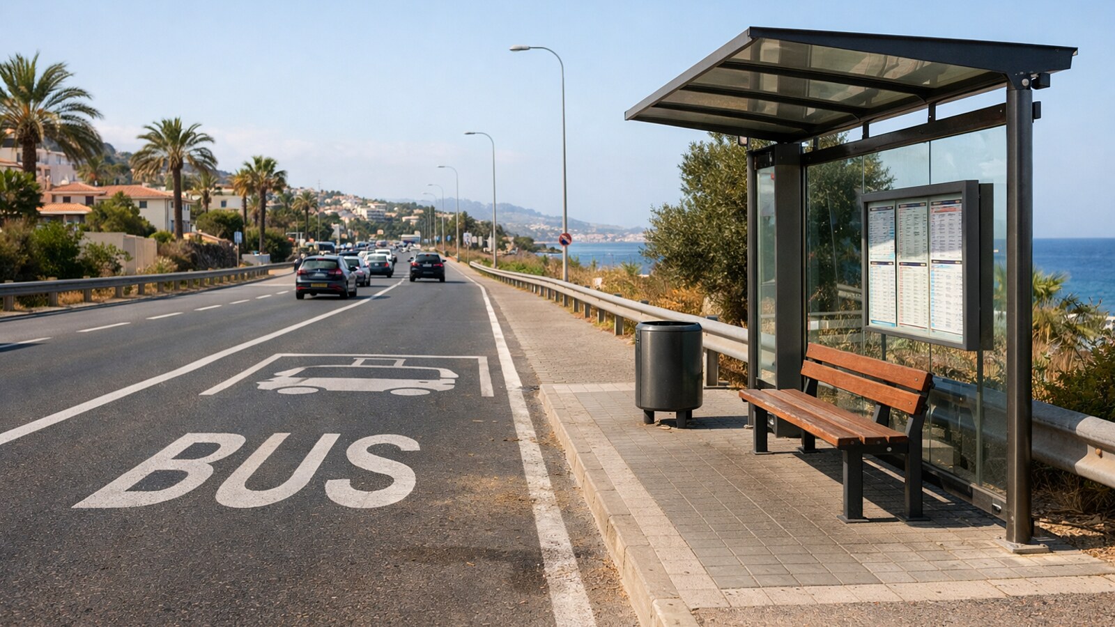 Linienbus an einer Straße an der Costa Blanca (KI-Symbolbild)